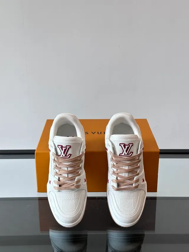 Louis Vuitton LV Trainer White Beige Monogram-Textured Upper Structured Layered Midsole Lifestyle Sneakers 4
