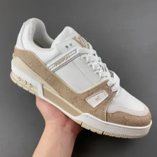 Louis Vuitton LV Trainer White Beige Monogrammed Textile Layered Midsole Lifestyle Sneakers