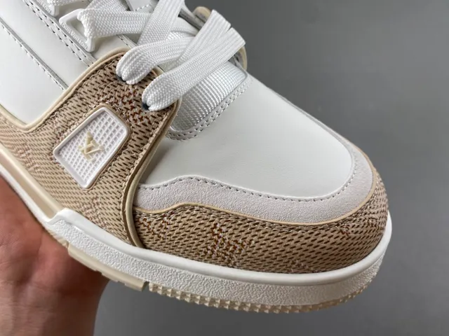 Louis Vuitton LV Trainer White Beige Monogrammed Textile Layered Midsole Lifestyle Sneakers 2
