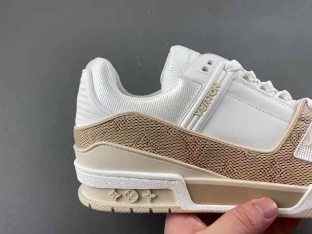 Louis Vuitton LV Trainer White Beige Monogrammed Textile Layered Midsole Lifestyle Sneakers 3