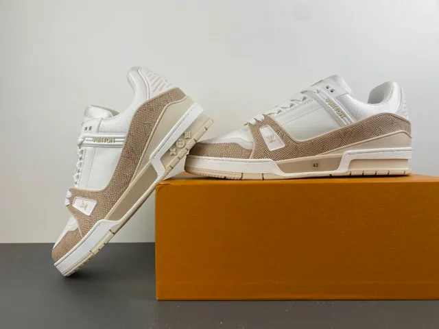 Louis Vuitton LV Trainer White Beige Monogrammed Textile Layered Midsole Lifestyle Sneakers 14