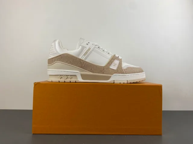 Louis Vuitton LV Trainer White Beige Monogrammed Textile Layered Midsole Lifestyle Sneakers 15