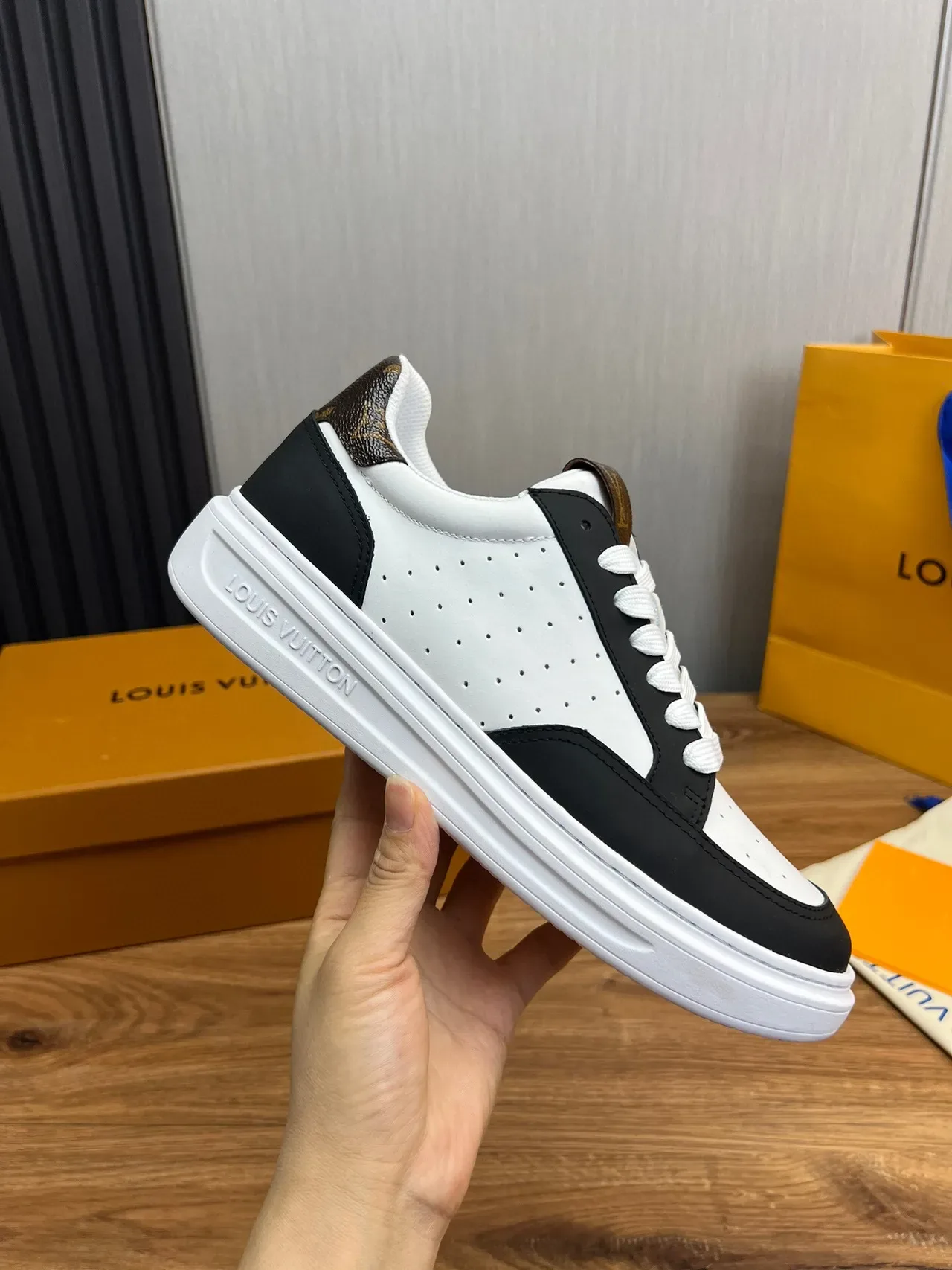 Louis Vuitton LV Trainer White Black Perforated Leather Contrast Panels Lifestyle Sneakers 6