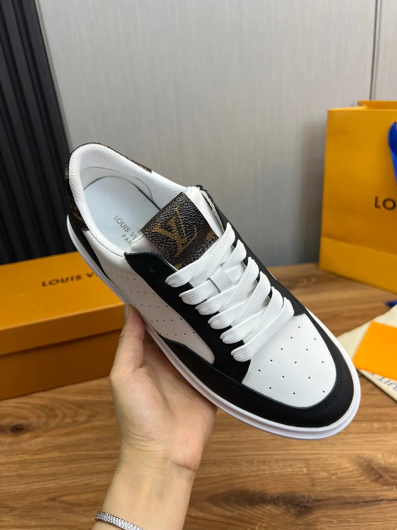 Louis Vuitton LV Trainer White Black Perforated Leather Contrast Panels Lifestyle Sneakers 9