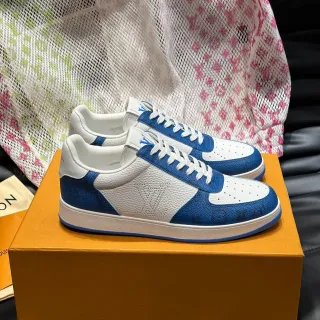 Louis Vuitton LV Trainer Blanco Azul Bloqueado de Color Cuero Perforado Cap de la Punta Sneakers de Estilo de Vida