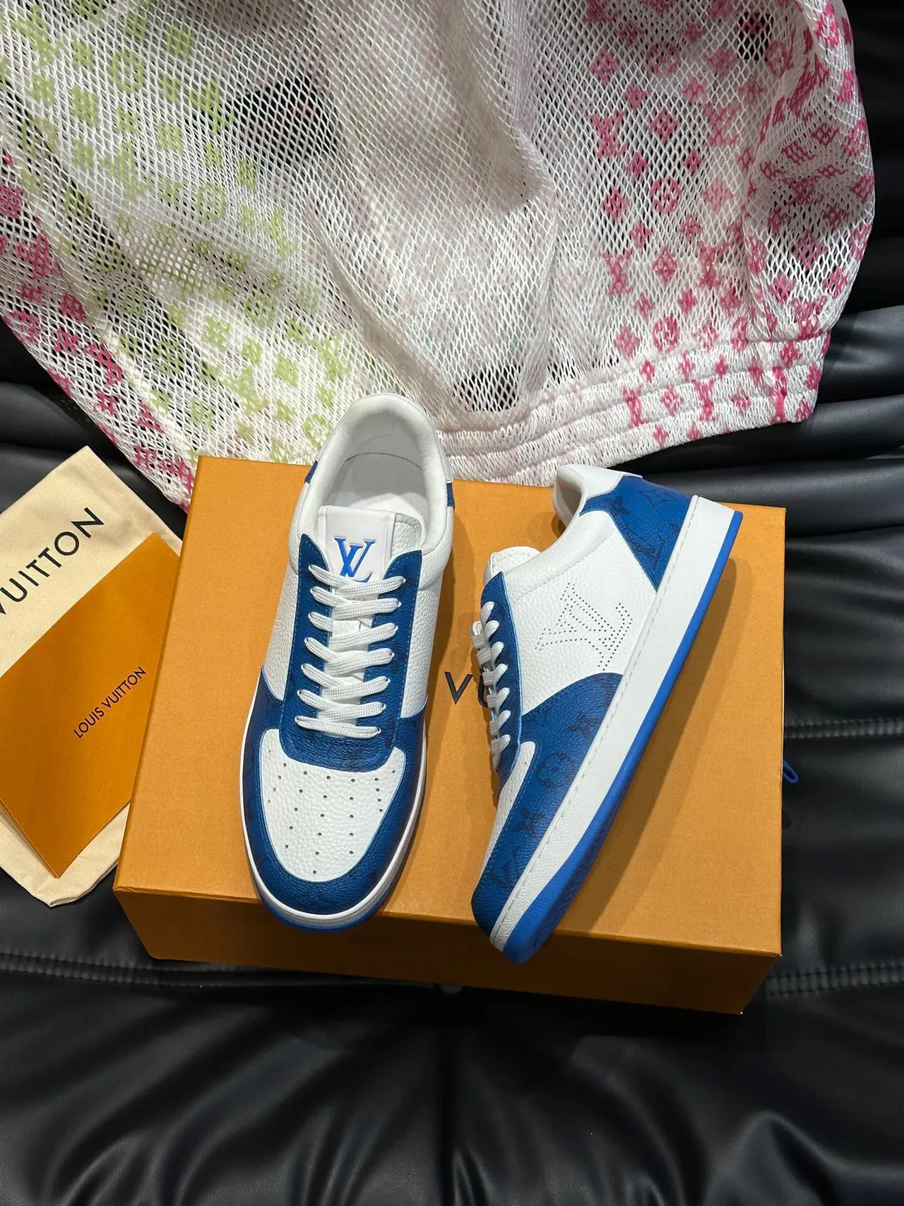 Louis Vuitton LV Trainer White Blue Color-Blocked Leather Perforated Toe Cap Lifestyle Sneakers 3