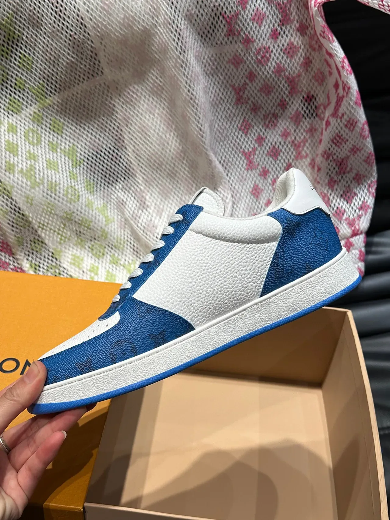 Louis Vuitton LV Trainer White Blue Color-Blocked Leather Perforated Toe Cap Lifestyle Sneakers 7