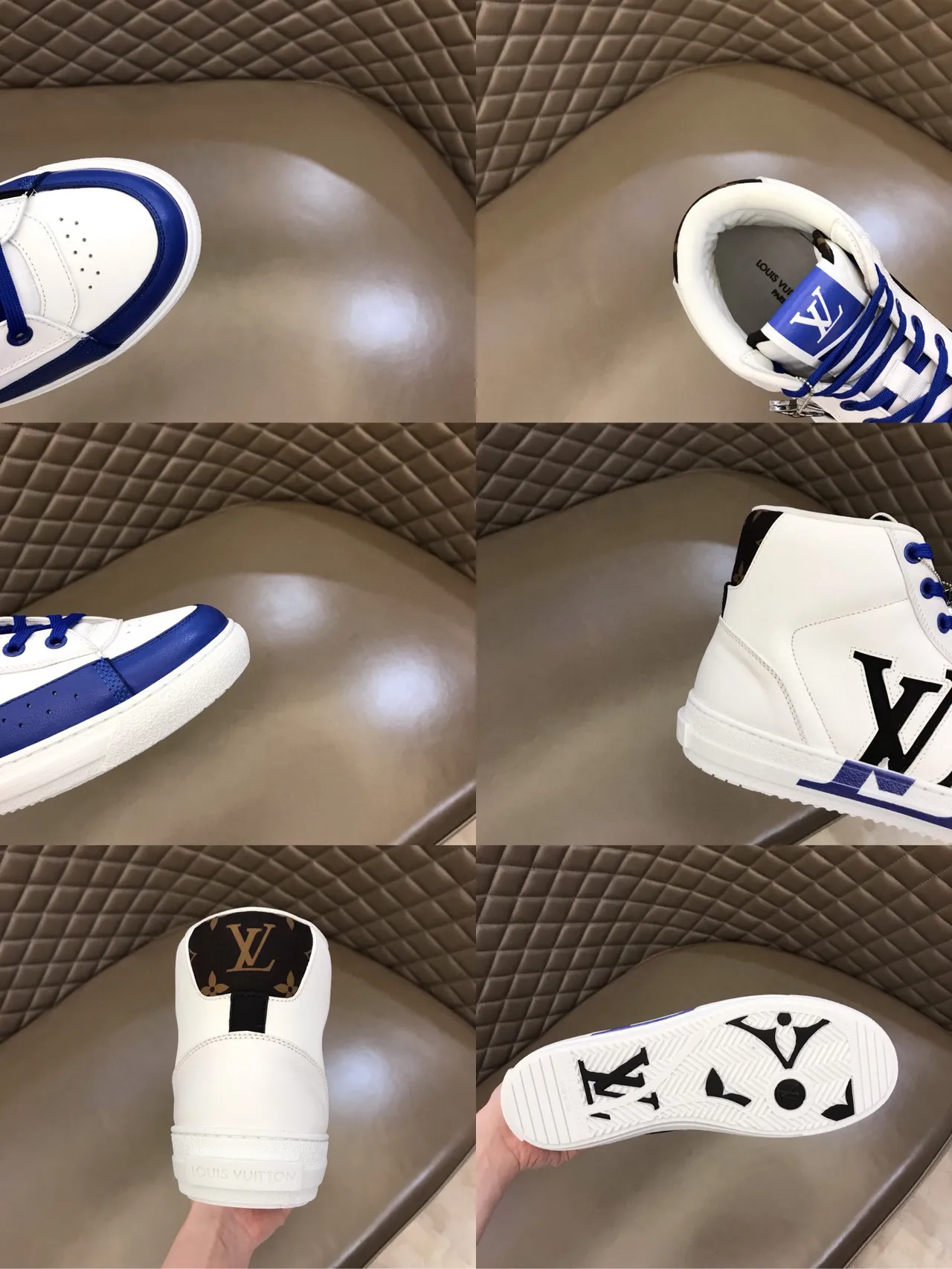 Louis Vuitton LV Trainer White Blue High-Top Leather Upper Lifestyle Sneakers 3