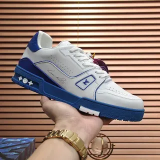 Louis Vuitton LV Trainer White Blue Leather Upper Royal Contrast Trim Lifestyle Sneakers