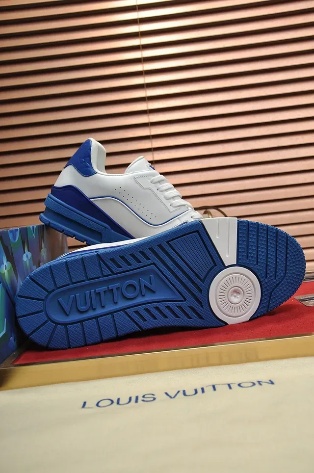 Louis Vuitton LV Trainer Tênis Lifestyle Branco Azul Couro Superior Royal Contrast Trim 2