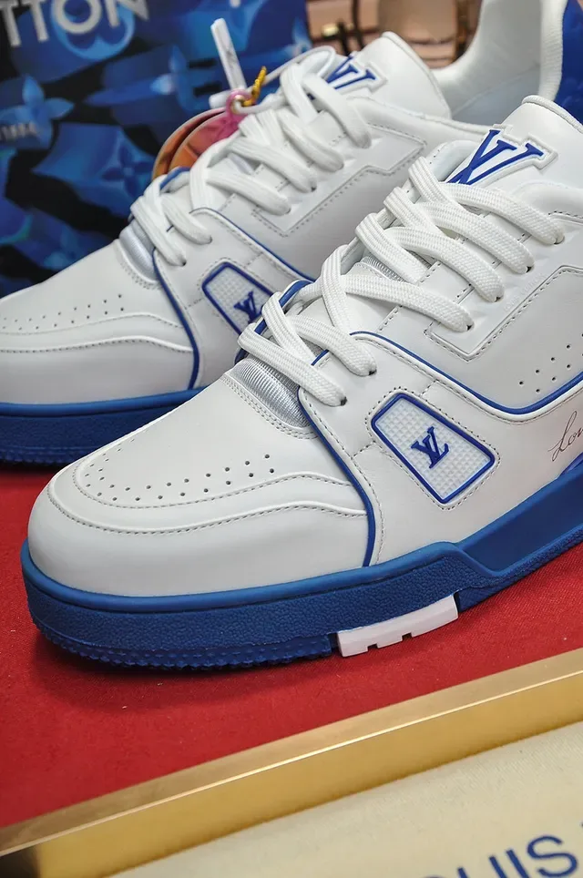 Louis Vuitton LV Trainer Tênis Lifestyle Branco Azul Couro Superior Royal Contrast Trim 4