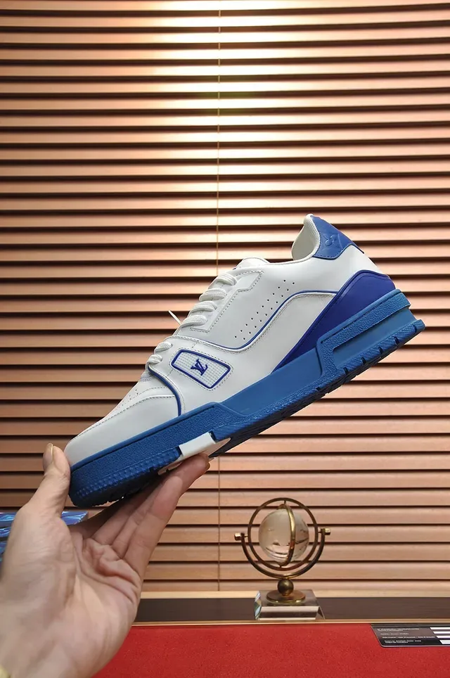Louis Vuitton LV Trainer Tênis Lifestyle Branco Azul Couro Superior Royal Contrast Trim 6
