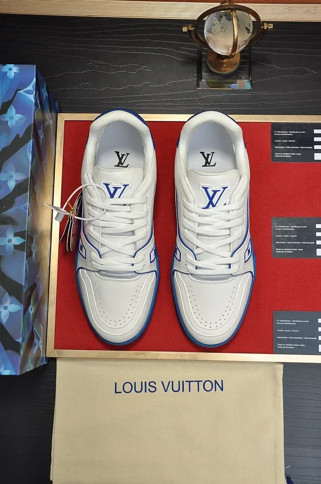 Louis Vuitton LV Trainer Tênis Lifestyle Branco Azul Couro Superior Royal Contrast Trim 7