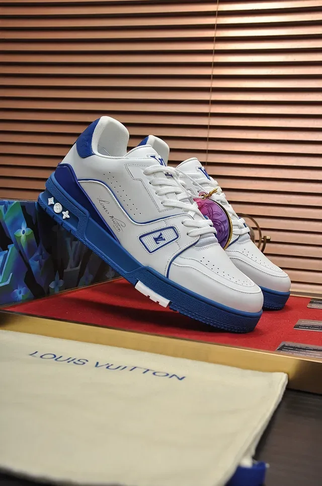 Louis Vuitton LV Trainer Tênis Lifestyle Branco Azul Couro Superior Royal Contrast Trim 9