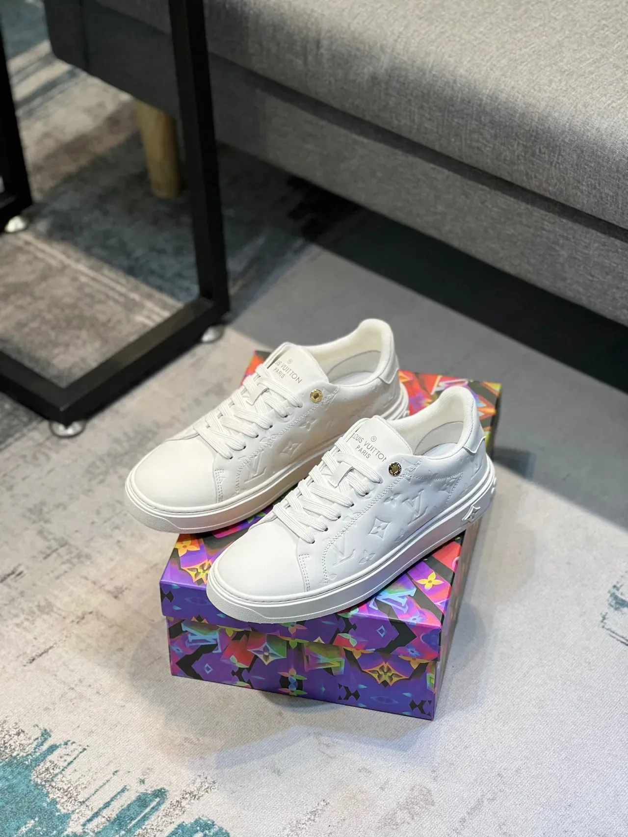 Louis Vuitton LV Trainer White Embossed Monogram Leather Lifestyle Sneakers 7