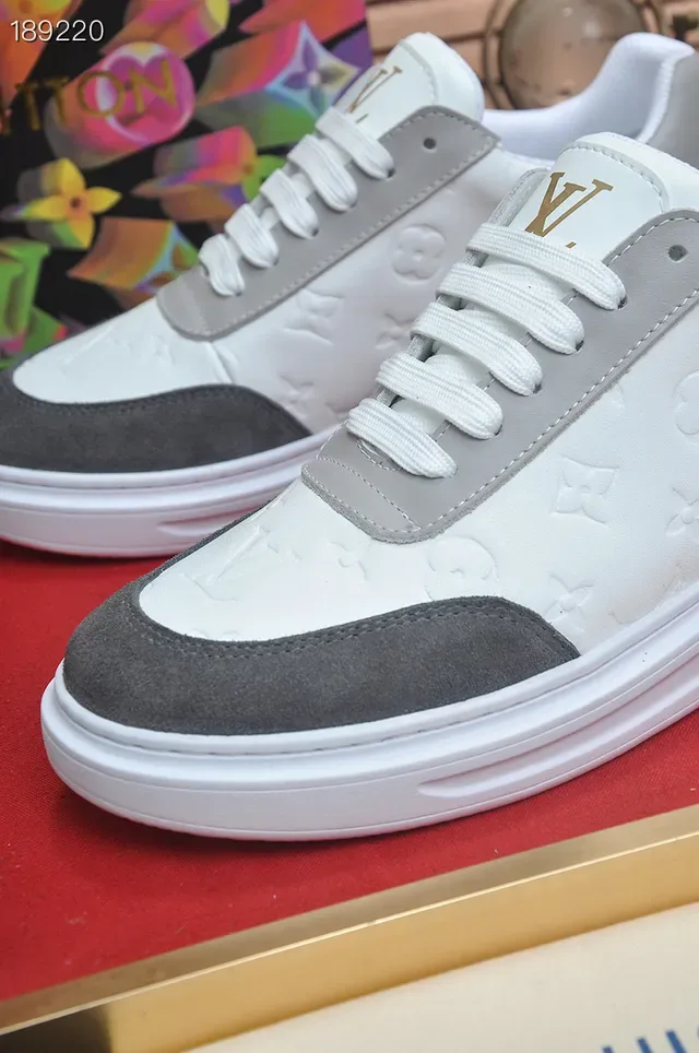 Louis Vuitton LV Trainer White Gray Embossed Monogram Suede Contrast Panels Lifestyle Sneakers 3