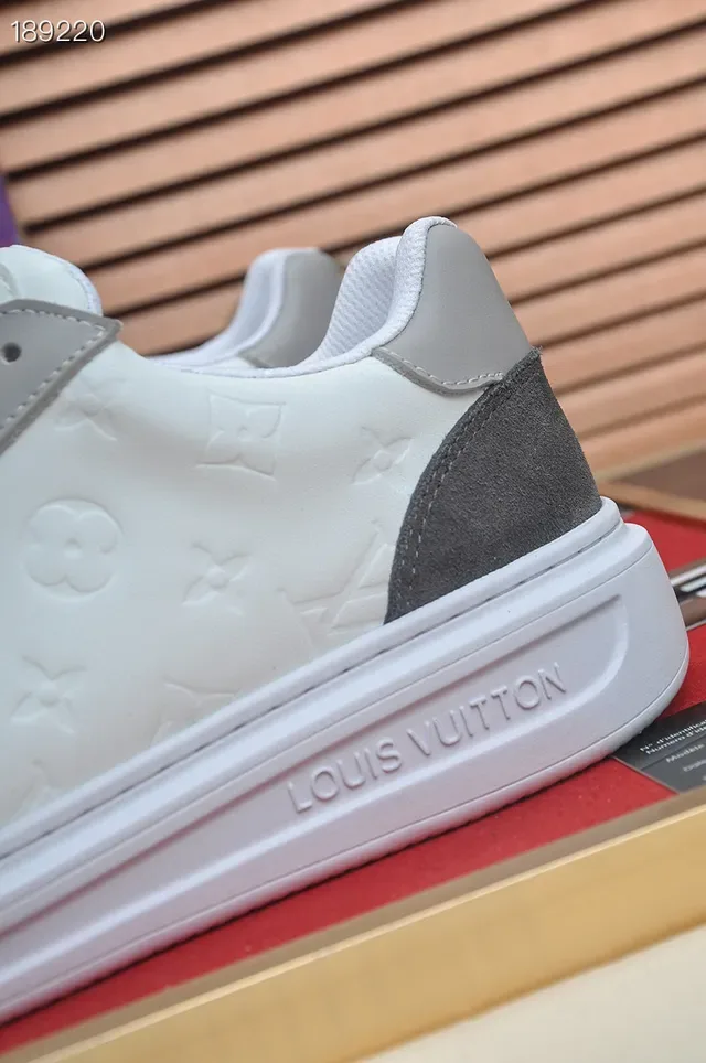 Louis Vuitton LV Trainer White Gray Embossed Monogram Suede Contrast Panels Lifestyle Sneakers 4