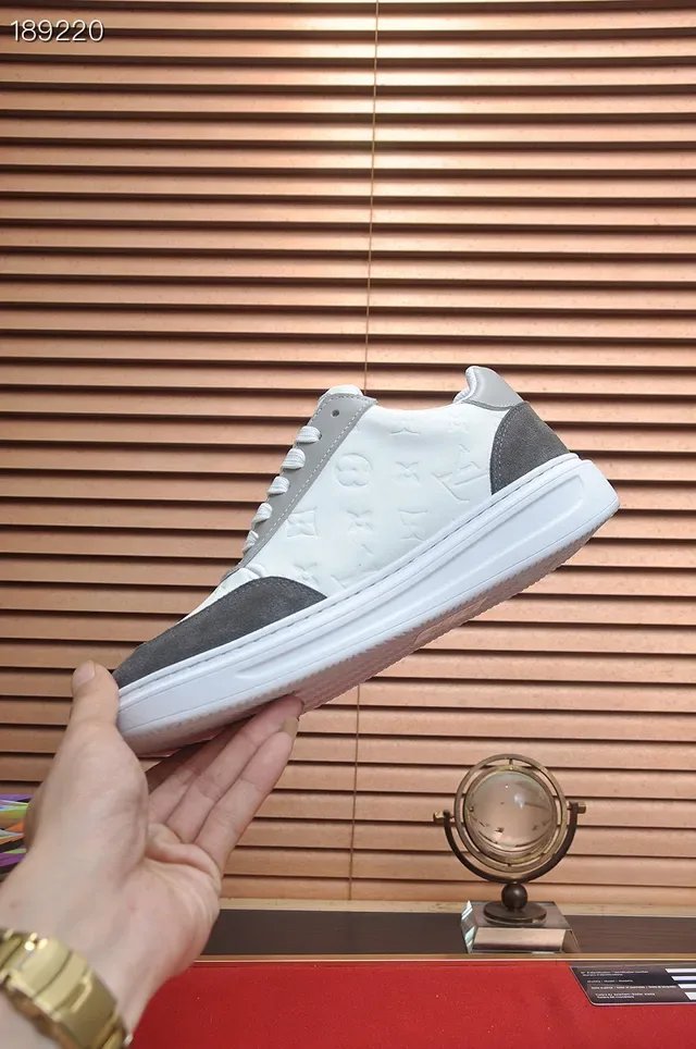 Louis Vuitton LV Trainer White Gray Embossed Monogram Suede Contrast Panels Lifestyle Sneakers 5