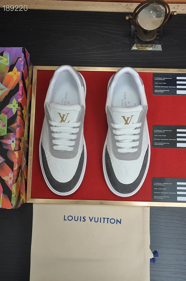 Louis Vuitton LV Trainer White Gray Embossed Monogram Suede Contrast Panels Lifestyle Sneakers 6