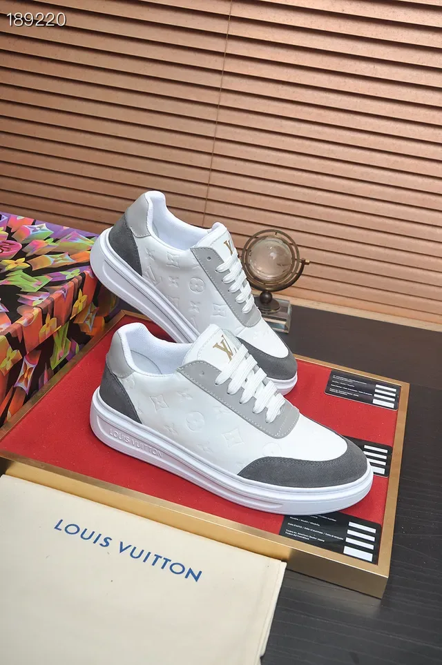 Louis Vuitton LV Trainer White Gray Embossed Monogram Suede Contrast Panels Lifestyle Sneakers 8