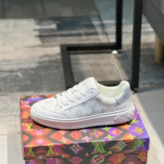 Louis Vuitton LV Trainer White Gray Monogrammed Canvas Upper Platform Sole Lifestyle Sneakers