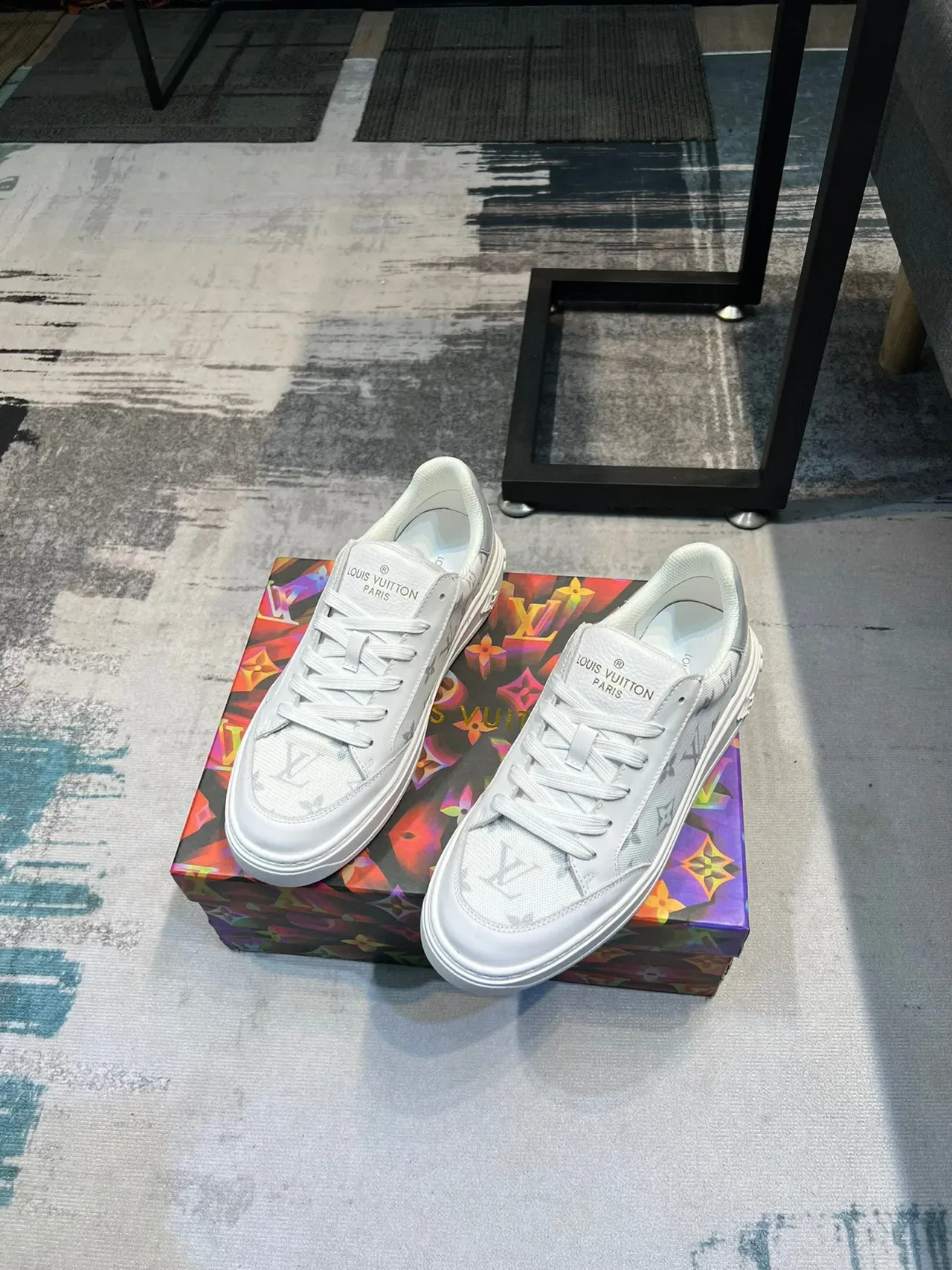 লুইস ভিটন LV Trainer সাদা ধূসর মোনোগ্রামড ক্যানভাস আপার প্ল্যাটফর্ম সোল লাইফস্টাইল স্নিকার্স 4