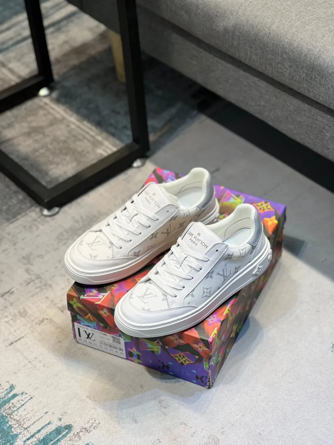 লুইস ভিটন LV Trainer সাদা ধূসর মোনোগ্রামড ক্যানভাস আপার প্ল্যাটফর্ম সোল লাইফস্টাইল স্নিকার্স 7