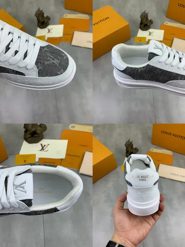 Louis Vuitton LV Trainer White Gray Monogrammed Textile Upper Platform Sole Lifestyle Sneakers 2