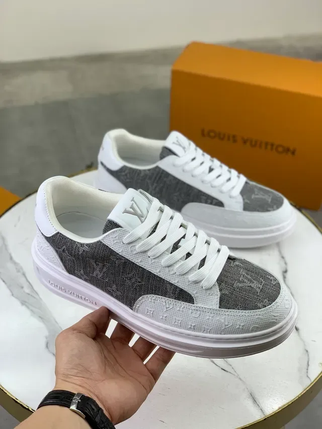 Louis Vuitton LV Trainer White Gray Monogrammed Textile Upper Platform Sole Lifestyle Sneakers 4