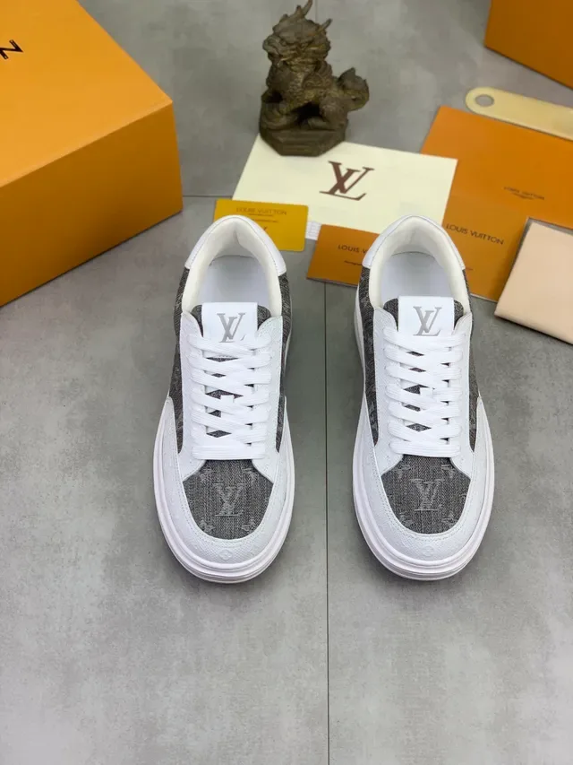 Louis Vuitton LV Trainer White Gray Monogrammed Textile Upper Platform Sole Lifestyle Sneakers 5