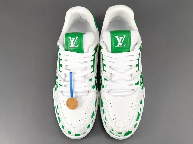 Louis Vuitton LV Trainer White Green Leather Upper Polka-Dot Print Lifestyle Sneakers 16