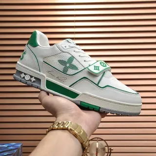 Louis Vuitton LV Trainer White Green Low-Top Layered Leather-Mesh Upper Lifestyle Sneakers