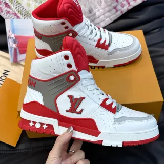 Louis Vuitton LV Trainer White Red High-Top Monogrammed Lifestyle Sneakers