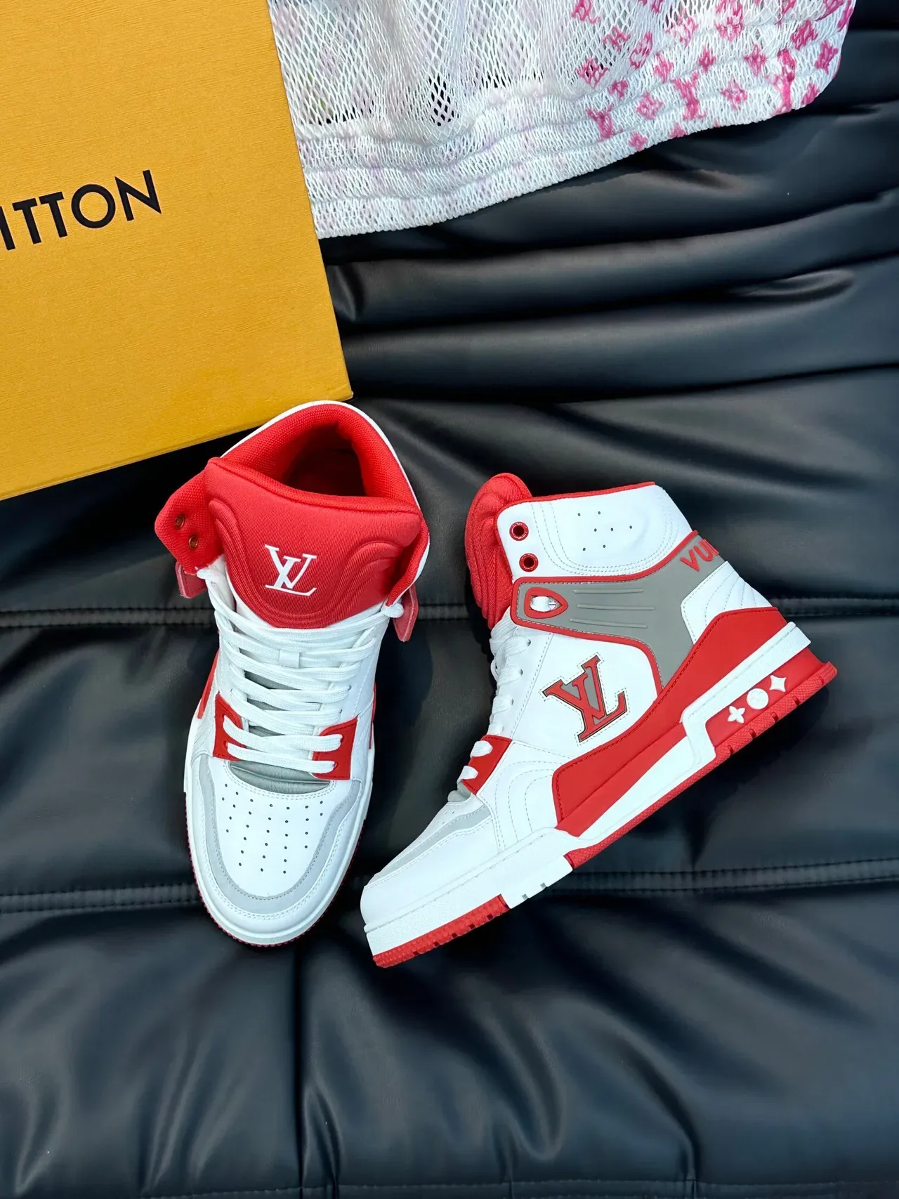 Louis Vuitton LV Trainer Chaussures Lifestyle Blances Rouges High-Top Monogrammées 3