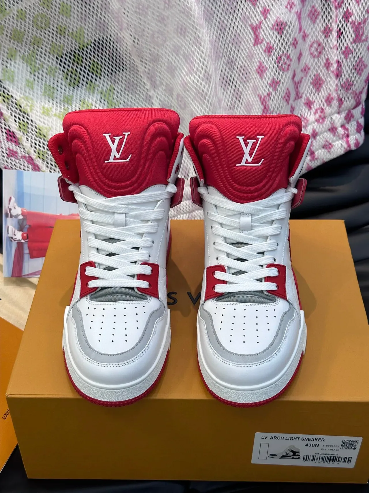 Louis Vuitton LV Trainer Chaussures Lifestyle Blances Rouges High-Top Monogrammées 5