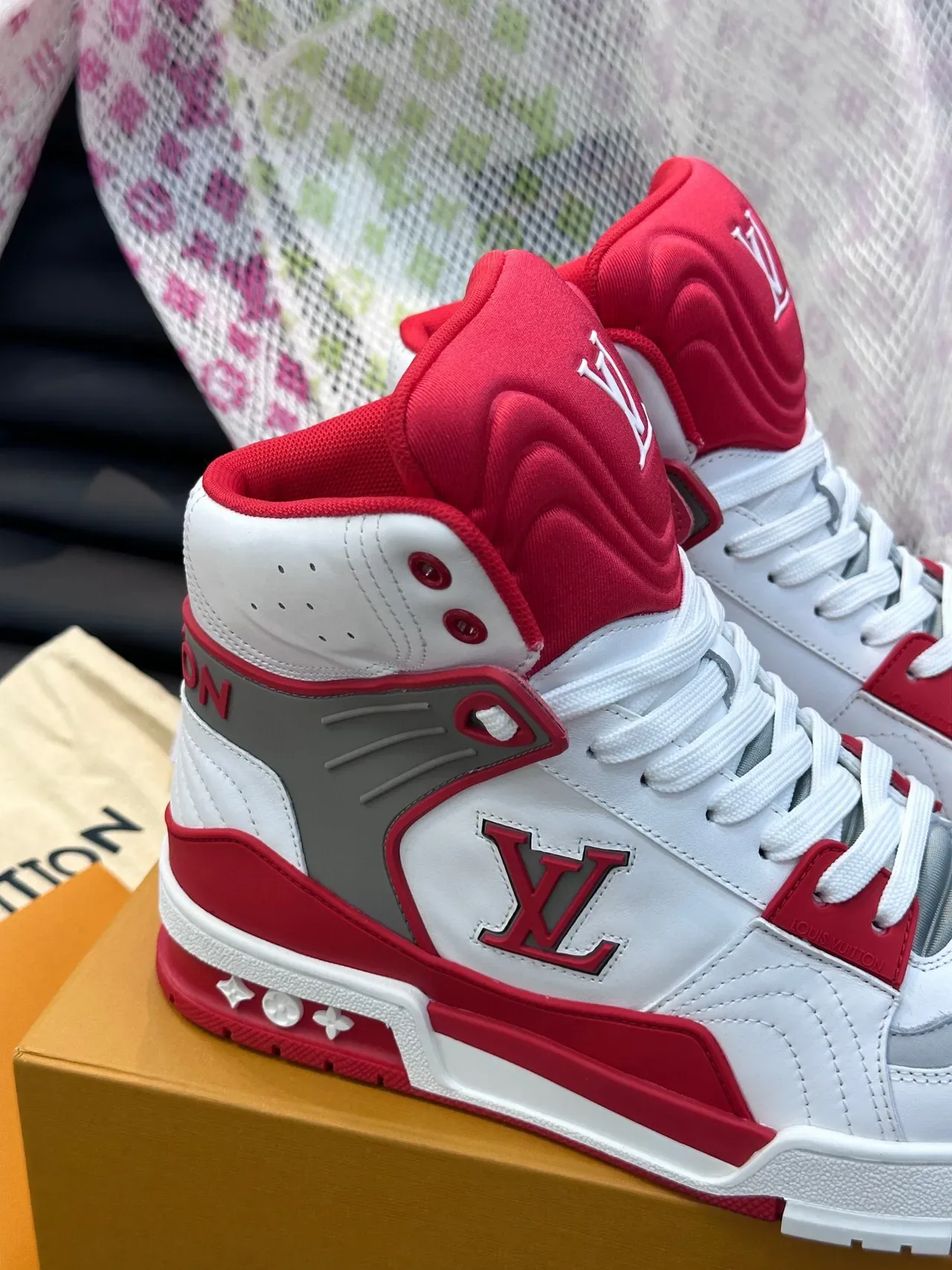 Louis Vuitton LV Trainer Chaussures Lifestyle Blances Rouges High-Top Monogrammées 7