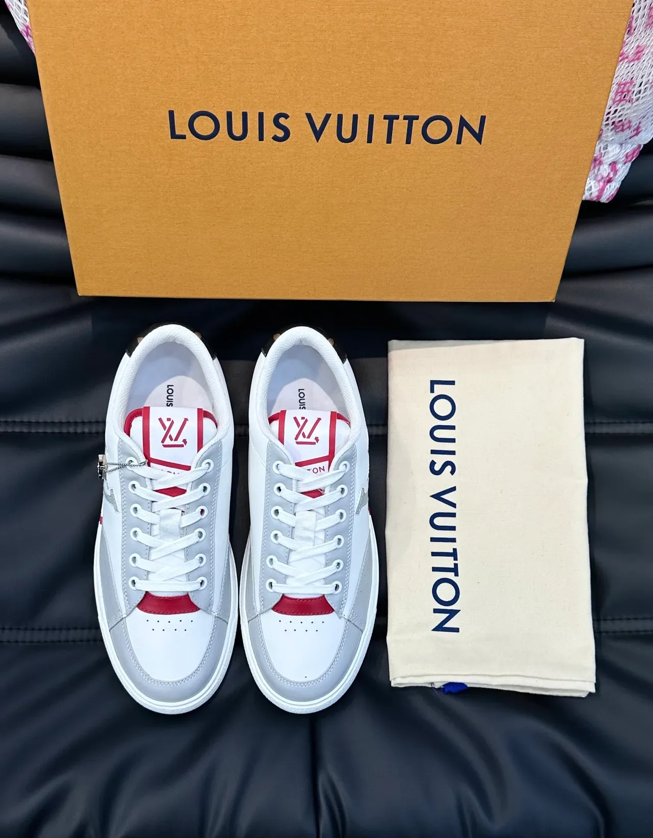 لويس فتون LV Trainer أبيض أحمر منخفض القمة جلد ومطاط لايف ستايل أحذية رياضية 4