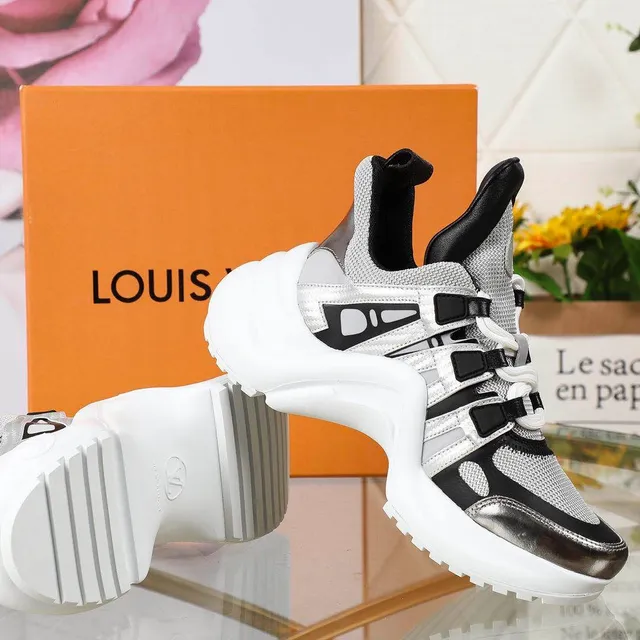 Louis Vuitton LV Trainer White Silver Platform Sole Mesh And Metallic Panel Construction Chunky Sneakers 2
