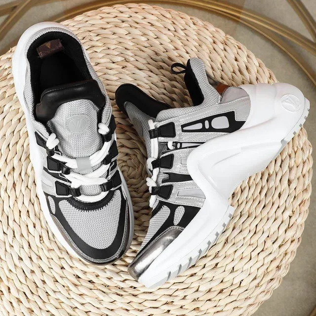 Louis Vuitton LV Trainer White Silver Platform Sole Mesh And Metallic Panel Construction Chunky Sneakers 3