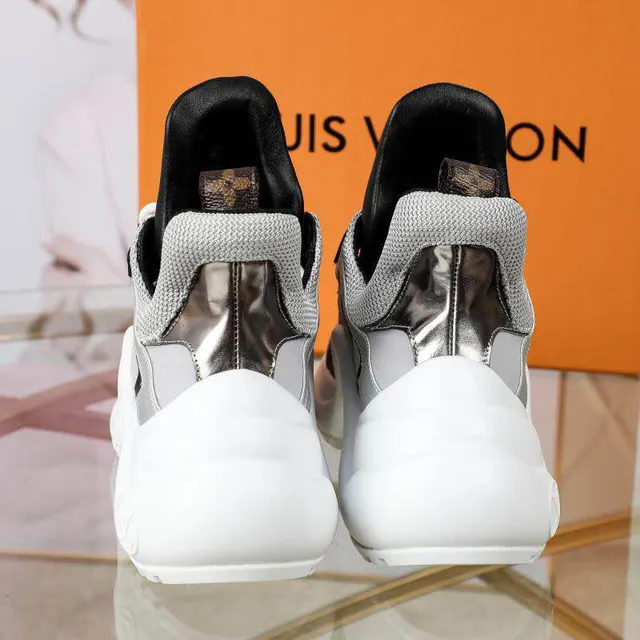 Louis Vuitton LV Trainer White Silver Platform Sole Mesh And Metallic Panel Construction Chunky Sneakers 4