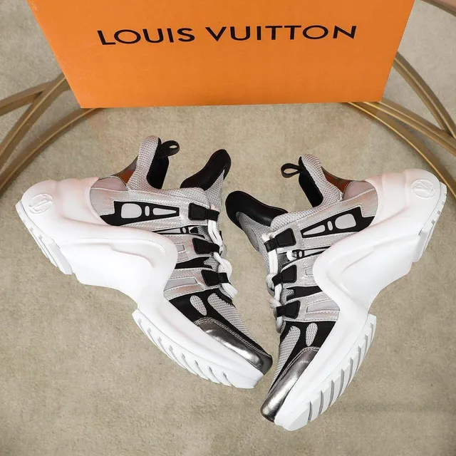 Louis Vuitton LV Trainer White Silver Platform Sole Mesh And Metallic Panel Construction Chunky Sneakers 5