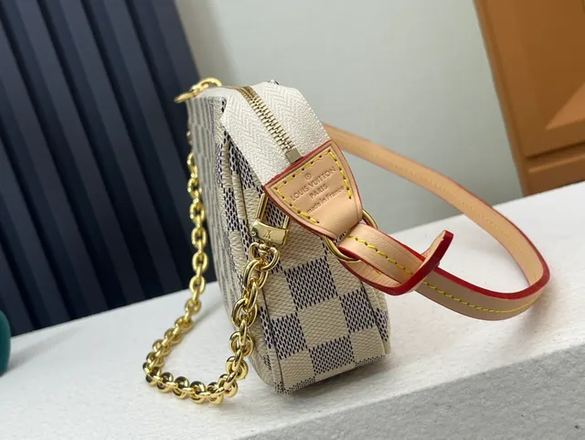 Louis Vuitton Mahjong Damier Azur Beige Gray Chain Bag 6
