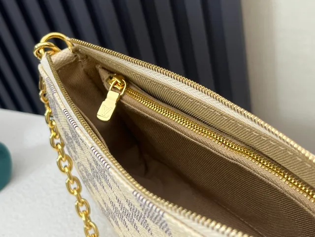 Louis Vuitton Mahjong Damier Azur Beige Gray Chain Bag 7