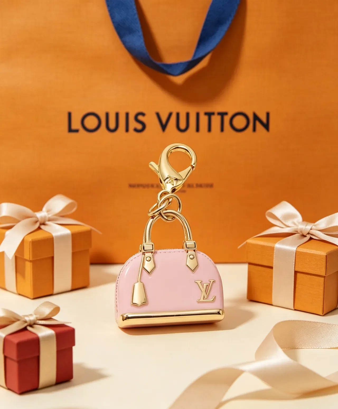 Louis Vuitton Mini Alma LV Charm Pink Gold Enamel-Finished Miniature Bag Silhouette Bracelet 5