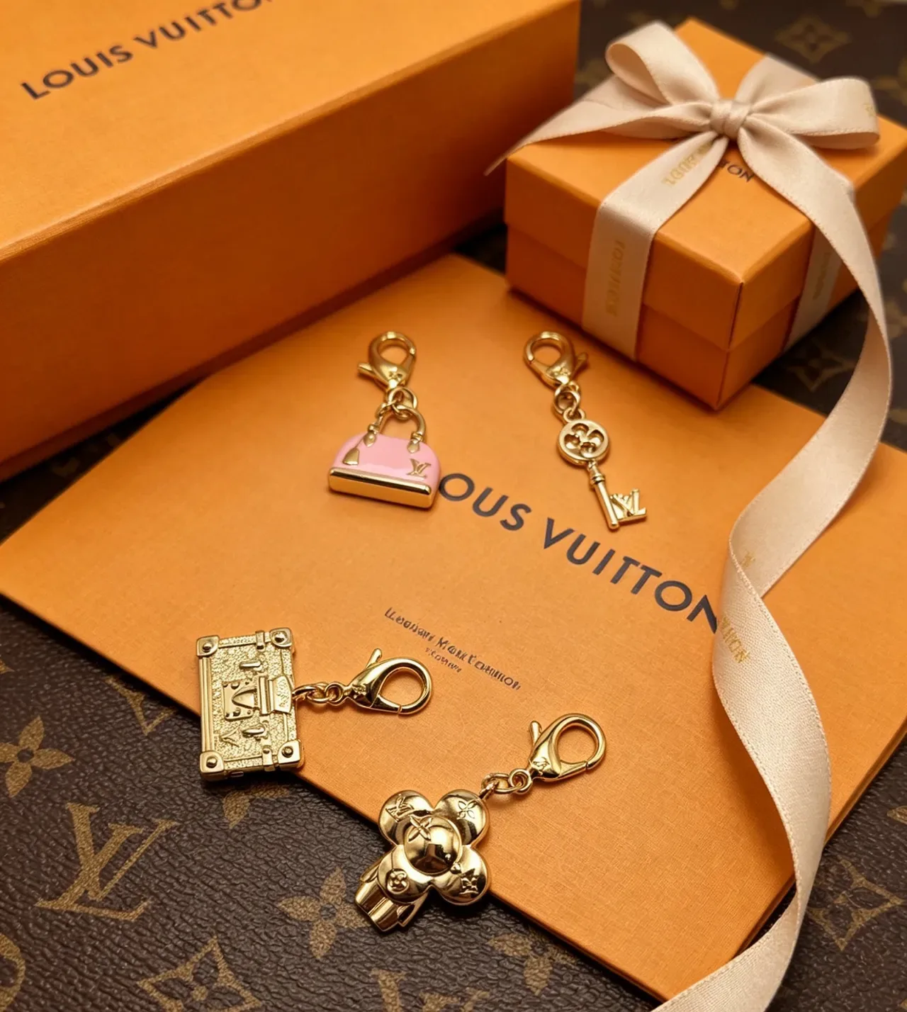Louis Vuitton Mini Alma LV Charm Pink Gold Enamel-Finished Miniature Bag Silhouette Bracelet 8