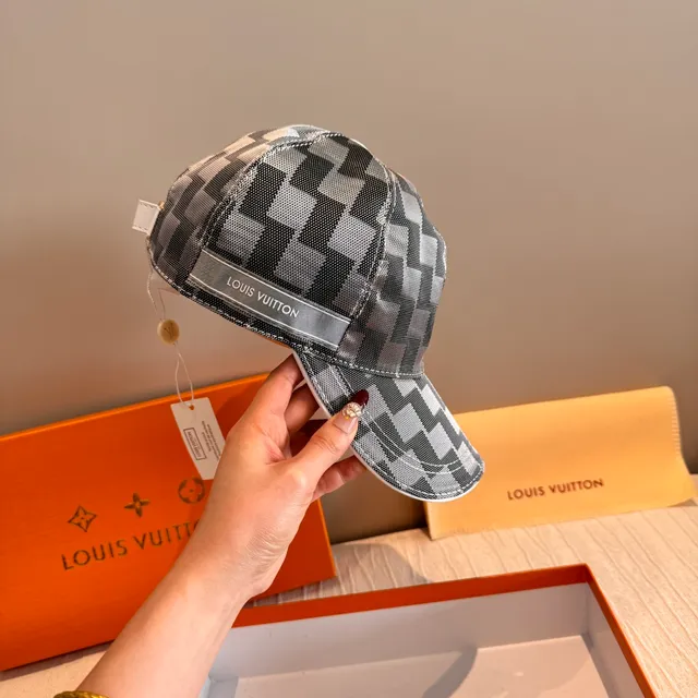 Louis Vuitton Monochrome Geometric Check Baseball Cap 5