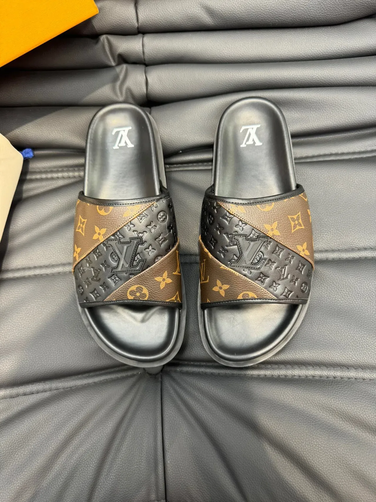 Louis Vuitton Monogram and Embossed Black Strap Slipper 2