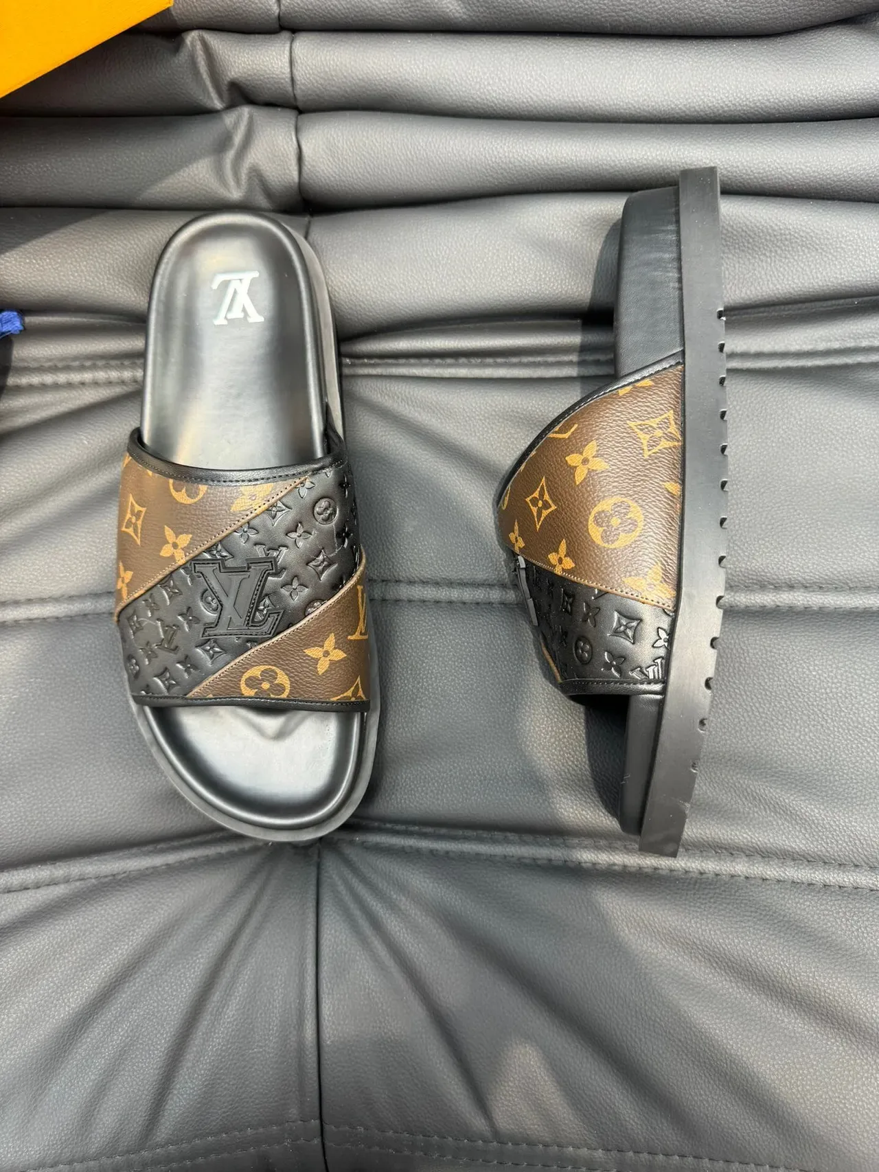 Louis Vuitton Monogram and Embossed Black Strap Slipper 3
