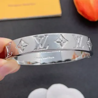 Louis Vuitton Monogram Bangle Silver Polished Metal Bracelet