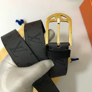 Louis Vuitton Monogram Belt Black Gold Buckle Leather Belt